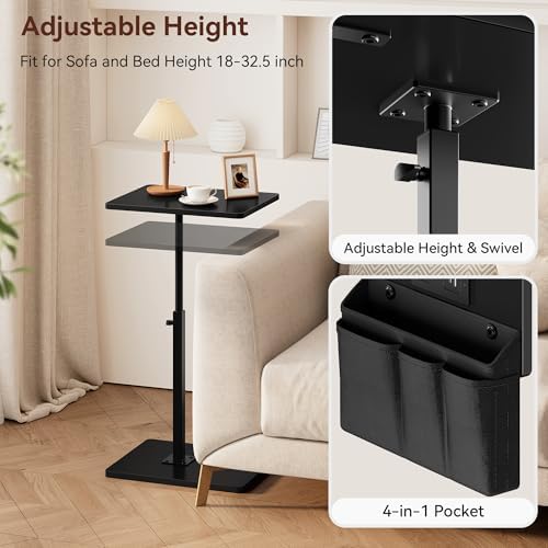 Vagusicc Sofa Armrest Tray Table for Couch - 360° Swivel Height Adjustable Side Table for Small Spaces, Snack Side Table for Bed or Chair, C Shaped End Table Snack Table for Eating Dinner Laptop - Image 5