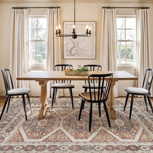 6x9 Area Rug Washable Vintage: Non Slip Living Room Carpet Brick by Ksrau