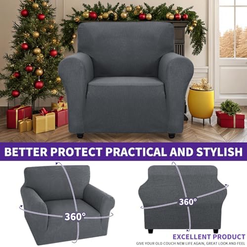 ZNSAYOTX Super Stretch Chair Slipcover Universal Sofa Chair Covers for Living Room Dogs Pet Furniture Protector Spandex Armchair Slipcovers with Anti Slip Foam Sticks (Dark Grey, Chair) - Image 2