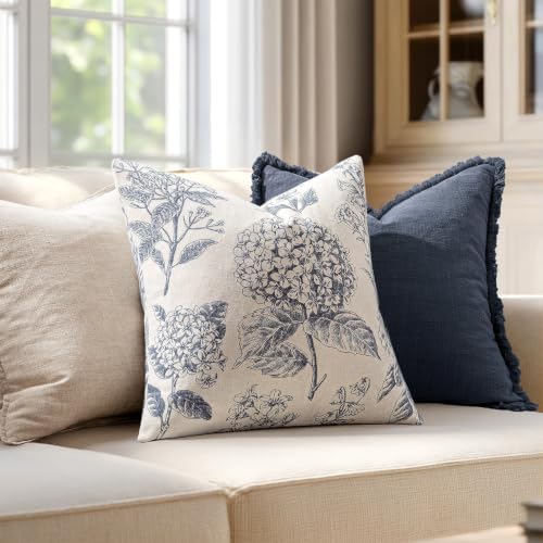 Set of 2 Euro Floral Pillow Covers 24x24 Inch Navy Blue - Image 3