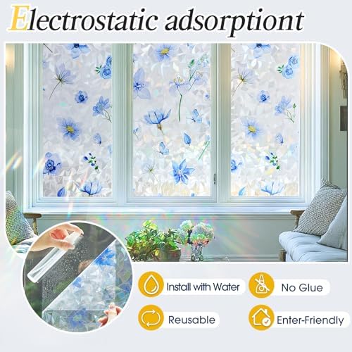Coavas Stained Glass Window Privacy Film, 3D Rainbow Floral, 35.4" x 78.7" - Image 5