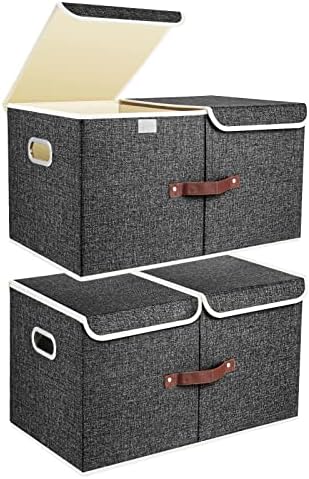 TYEERS Extra Large Collapsible Storage Bins with Lids and Compartments, Washable, Fabric Storage Boxes, 21.7x13x11.8 inches, 2 Pack, Black by StorageOrganization