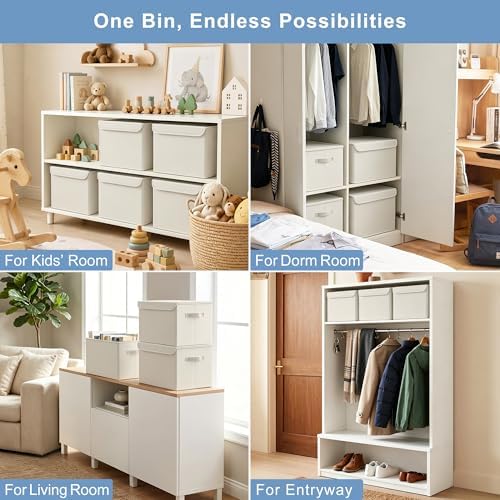 Bagnizer Large 22 Quart [4-Pack] Linen Fabric Foldable Storage Bin Cube Organizer Basket with Flip-Top Lid & Handles, Clothes Blanket Box for Home, Office, Closet (14.6 x 9.5 x 9.5, Beige) - Image 4