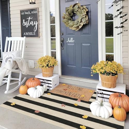 Black and White Striped Entry Rug, 3x5 Non-Slip Indoor Outdoor Rugs - Image 3