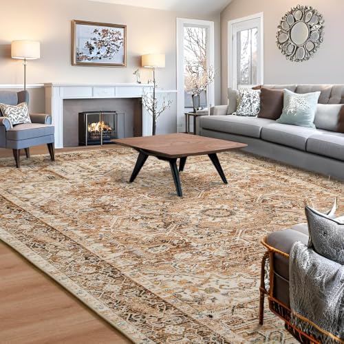 Hanples 5x7 Area Rugs for Living Room, Washable Rug Vintage Floral, Beige - Image 2