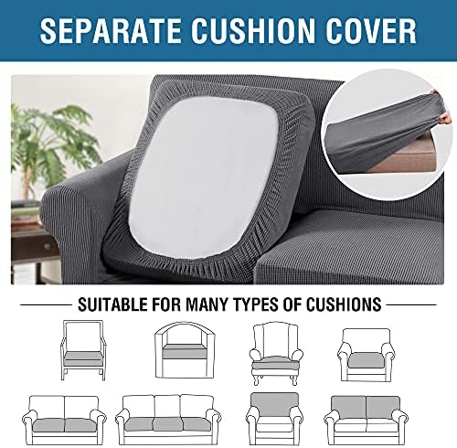 H.VERSAILTEX 4 Piece Stretch Sofa Covers for 3 Cushion Couch Covers for Living Room Furniture Slipcovers (Base Cover Plus 3 Seat Cushion Covers) Upgraded Thicker Jacquard Fabric (Sofa, Grey) - Image 5