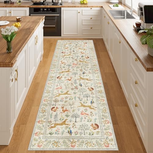 DUKINO 2x10 Kitchen Runner Rug, Soft Non Slip Animal Washable Rug, Beige - Image 5