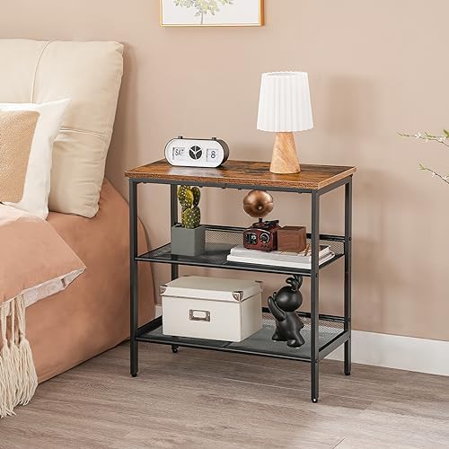 HOOBRO End Table, 3-Tier Narrow Side Table, Nightstand with 2 Flat or Slant Adjustable Shelves for Small Spaces, Hallway, Living Room, Bedroom, Sturdy, Easy Assembly, Rustic Brown and Black BF23BZ01G1 - Image 6