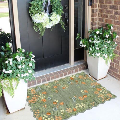 Front Door Mat Indoor Outside Entrance, 2x3 Sage Green Floral Rug - Image 4