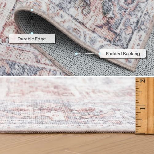 ReaLife Rugs Machine Washable Area Rug - Living Room Bedroom Bathroom Kitchen Entryway Office - Padded Low Pile Stain Resistant Premium - Boho Farmhouse Vintage - Lyle - Gray Ivory Blush 2'6" x 8' - Image 5