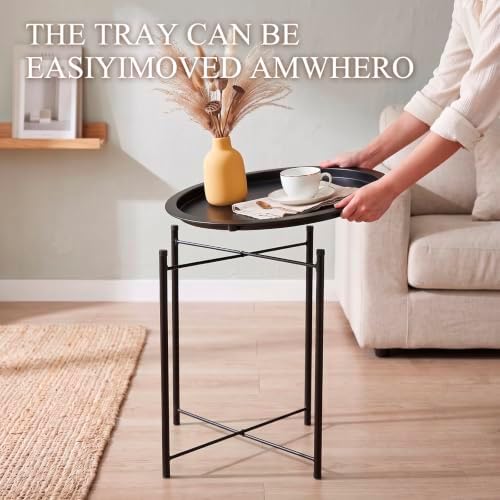 4 Pcs Metal Folding Side Table, Round End Table for Outdoor Patio Balcony - Image 3