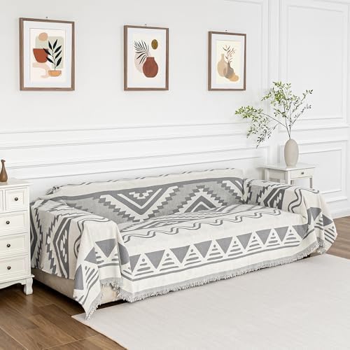 MYSKY HOME Sectional Couch Cover Grey Boho Geometric Sofa Covers for Sectional Sofa L Shape Chenille Couch Protector for Dogs Pets Couch Throw Cover Washable Durable for Home Decor, 71" X118" - Image 2
