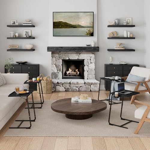 TV Trays Set of 4 - Folding TV Tray Adjustable Dinner Trays for Eating On Couch Wooden Tables Mate Stand Foldable Black Desk with Cup Holder Portable - Image 2