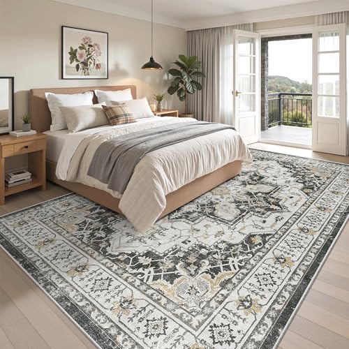 Madane 8x10 Area Rugs for Living Room, Non-Slip Vintage Washable Rug, Black - Image 4