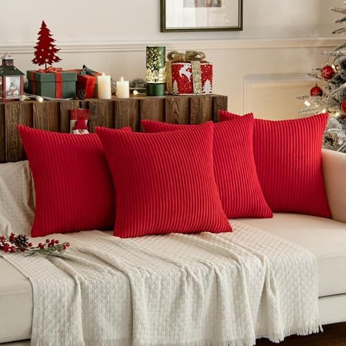 MIULEE Soft Corduroy Decorative Throw Pillow Covers Christmas Red 18x18 - Image 3