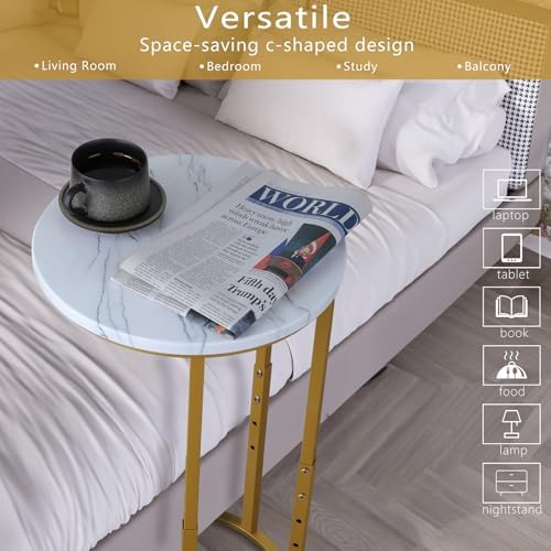 Serteaw C-Shaped End Table, Sturdy Side Table for Couch Sofa Bedside Small Space,C Snack Table TV Tray Record Player Stand Small Tables for Living Room Bedroom,Easy to Assemble,Gold - Image 6