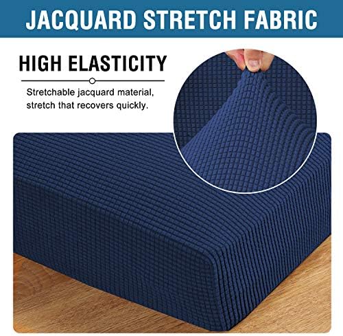 H.VERSAILTEX Super Stretch Individual Seat Sofa Covers Slipcover Sets Thick Jacquard Textured Twill Fabric (2 Piece Medium Sofa Cushion Covers, Navy) - Image 4