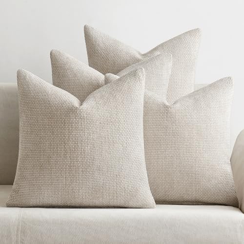 MIULEE Soft Decorative Chenille Pillow Covers Cream 16x16 Pack of 4 by MIULEE