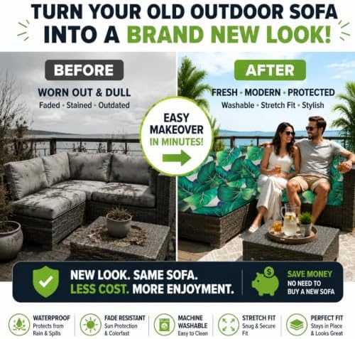 8 Pcs Outdoor Cushion Covers, Patio Sofa Cushion Covers Replacement - Image 3