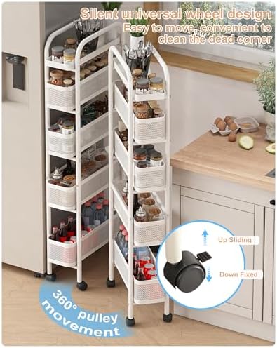 UMDONX 5-Tier Narrow Mobile Storage Cart with Pull-Out Baskets - Image 6