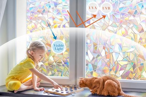 Niviy Rainbow Window Privacy Film 24 x 78.7 inches, Iridescent Windows Film Stained Glass Holographic Window Cling Vinyl 3D Decorative Sticker - Image 4