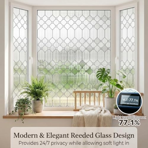 Sunbaby Reeded Glass Window Privacy Film, Frosted Static Cling,45"x314" - Image 2