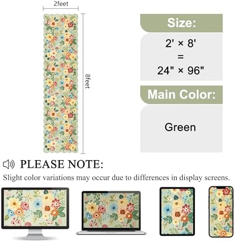 DUKINO 2x8 Washable Runner Rug, Floral Non Slip Kitchen Runner Rug, Green - Image 2
