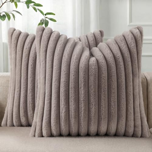 Pallene Faux Fur Decorative Throw Pillow Covers 20x20 Set of 2, Light Coffee by PALLENE