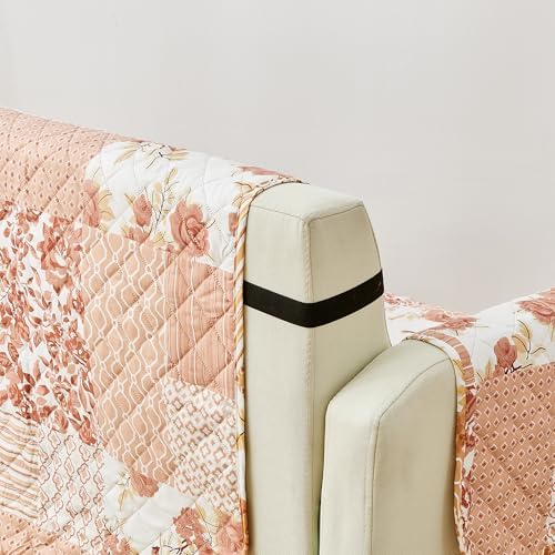 Great Bay Home Reversible Patchwork Sofa Cover - Washable Slipcover Furniture Protector with Elastic Straps - Perfect for Kids & Pets - Box-Stitched Detail (Dusty Rose) - Image 4