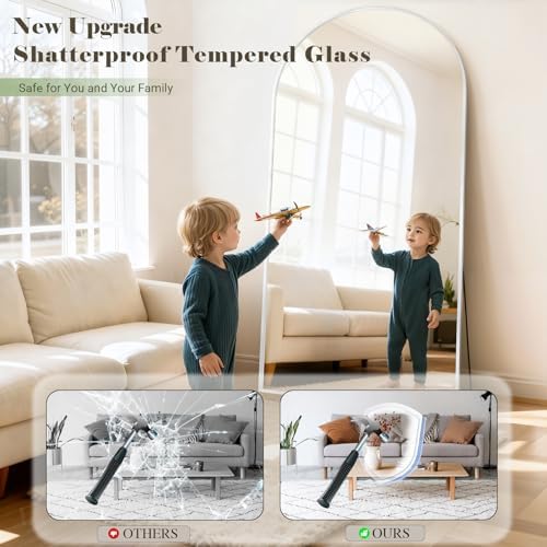 Full Length Mirror - 57" x 20" Arched Floor Mirror/Wall Mounted Aluminum Alloy Frame Full Body Mirrors for Bathroom Living Room Bedroom and Entryway, White - Image 4