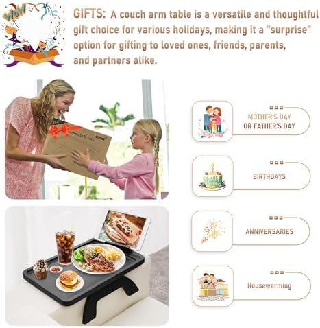SINWANT Couch Arm Table, Bamboo Sofa Clip On Side Table Tray,Foldable Sofa Arm Tray with 360° Phone Holder for Eating Drinking Snacks Remote on Couch Armrest - Image 6
