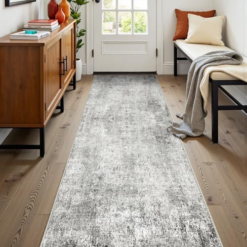 RELEANY Washable Runner 2'x8' Abstract Area Rug for Hallway Gray White - Image 2