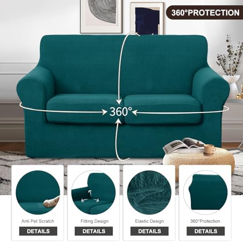 U-NICE HOME 3 Pieces Stretch Loveseat Couch Cover, Blue - Image 4