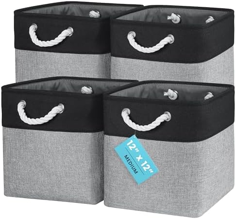 OrganiHaus 12x12 Cube Storage Bins, 4-Pack Fabric Cubes, Rope Handles by OrganiHaus