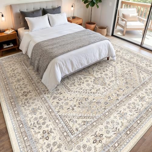 Puino 12x12 Square Washable Area Rug - Non-Slip Living Room Rugs Beige Gray - Image 2