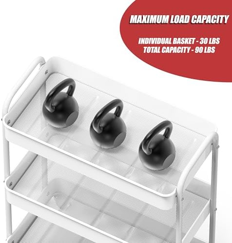 Simple Houseware 26" Extra-Wide 3-Tier Heavy Duty Metal Utility Cart, White - Image 3