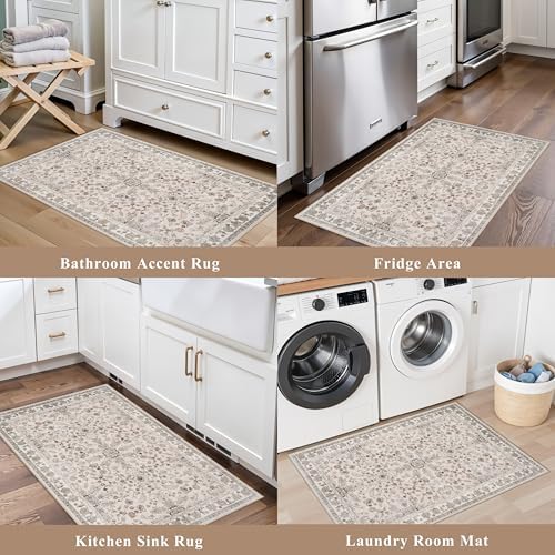 Kitchen Rugs Non-Slip Washable 2 Piece, Modern Boho Low Pile Stain-Resistant Floor Mats Set for Hardwood Floors, Soft Small Decorative Rugs (Beige, 2x3+2x4) - Image 4