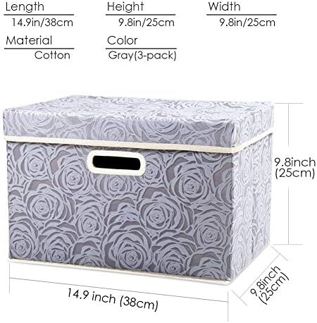 PRANDOM Collapsible Storage Boxes with Lids Fabric Decorative Storage Bins Cubes Organizer Containers Baskets with Cover Handles Divider for Bedroom Closet Living Room 14.9x9.8x9.8 Inch 3 Pack - Image 5