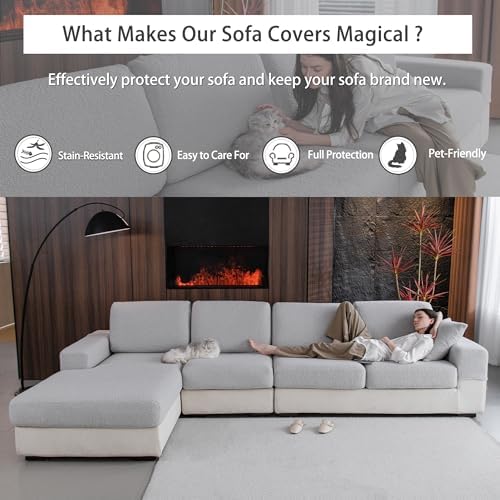 OHSIO Couch Cushion Covers for Sectional Sofa, Stretch Soft Sofa Slipcovers - Image 5