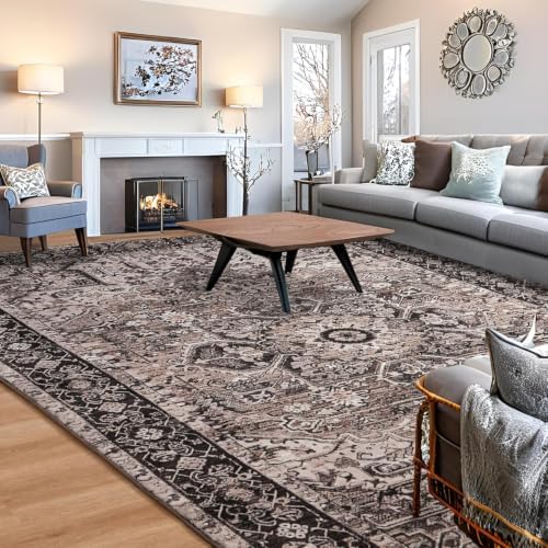 Hanples 4x6 Area Rugs for Living Room, Washable Rug Vintage Floral, Brown - Image 3