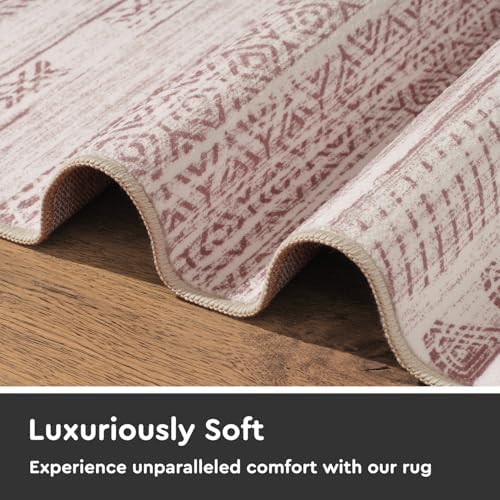 2x6 Pink Runner Rug Machine Washable Non Slip Area Rug Distressed Neutral Moroccan Boho Rug Ultra Soft Floor Runners for Hallways for Entryway Laundry Room Kitchen - Image 5