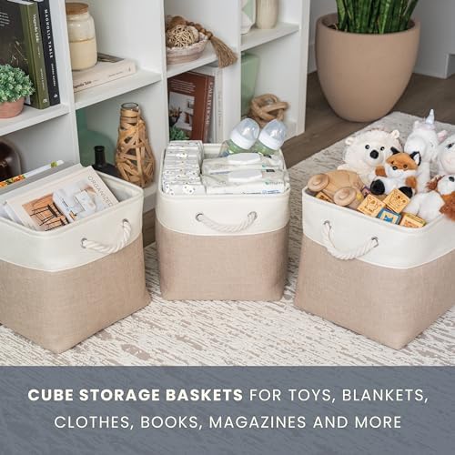 OrganiHaus 11x11 Cube Storage Bins, 4-Pack Fabric Cubes, Rope Handles - Image 5
