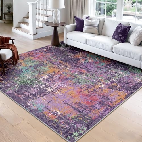 RELEANY Washable Square 8'x8' Area Rug for Living Room Purple Multi by RELEANY