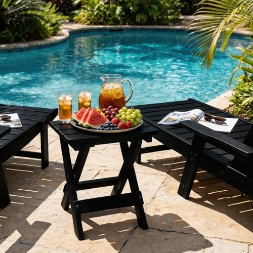 Folding Outdoor Side Table,Small HDPE Patio Table,All-Weather Compact Portable End Table for Patio,Porch,Pool,Black,11.8" D x 15.7" W x 15.7" H - Image 2