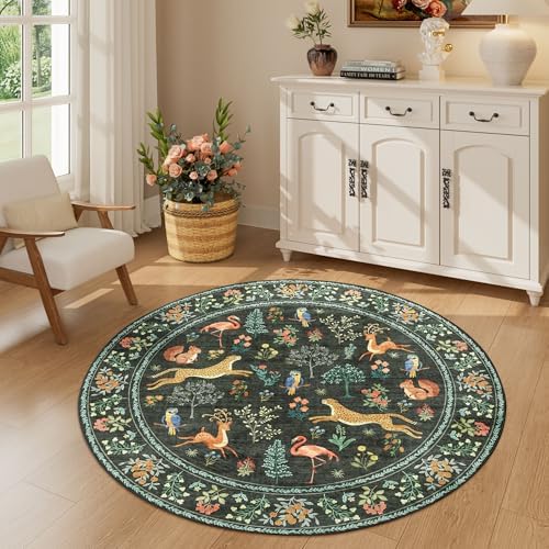 DUKINO 4ft Round Rug, Washable Animal Small Round Area Rug Non Slip, Black - Image 3