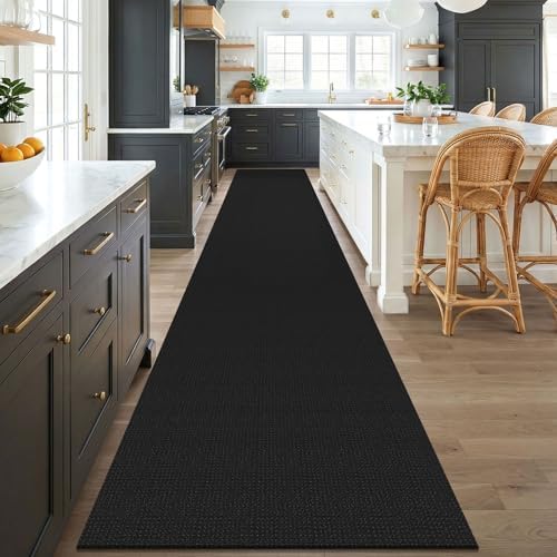 KOZYFLY Black 3x18 Runners Rugs for Hallway, Extra Long Washable Runner Rug, Woven Non Slip Kitchen Runner, Cotton Entryway Rug, Floor Carpet for Entry, Aisle, Hall, Black/Dark Grey - Image 2