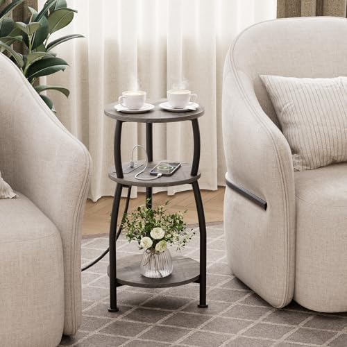 Round Side Table with Charging Station, Small Spaces Nightstand - Image 5