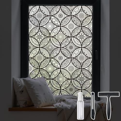 DKTIE Boho Stained Glass Window Privacy Film Easy to Install 35.4" x 118.1" by Dktie