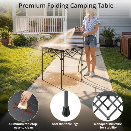 Anbte Roll Up Camping Table, Adjustable Height Max 27.5", 26" x 23", Black - Image 4