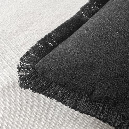 MIULEE Boho Linen Fringe Decorative Throw Pillow Covers Black 18x18 - Image 3